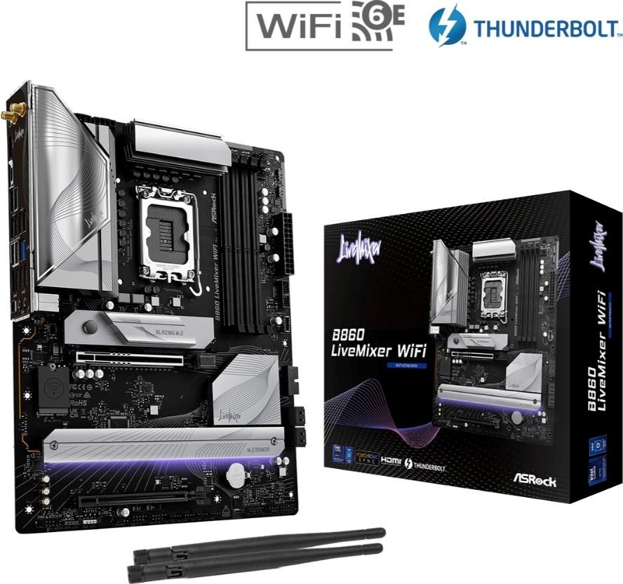 ASRock MB Sc LGA1851 B860 LiveMixer WiFi, Intel B860, 4xDDR5, 1xThunderbolt, 1xHDMI, WiFi, ATX