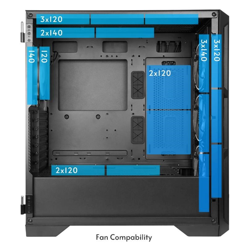 CHIEFTEC skříň APEX LUMO, E-ATX, 1x USB-C 3.2, 2x USB 3.0, 4x 140mm ARGB Fan, ARGB Hub, černá