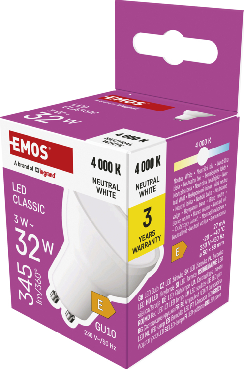 EMOS LED CLS MR16 3W(32W) 345lm GU10 NW