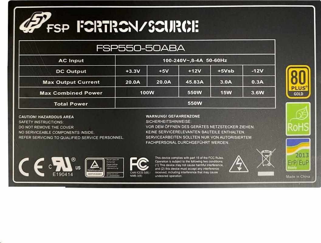 Napájací zdroj Fortron 550W FSP550-50ABA 80PLUS GOLD, voľne ložený