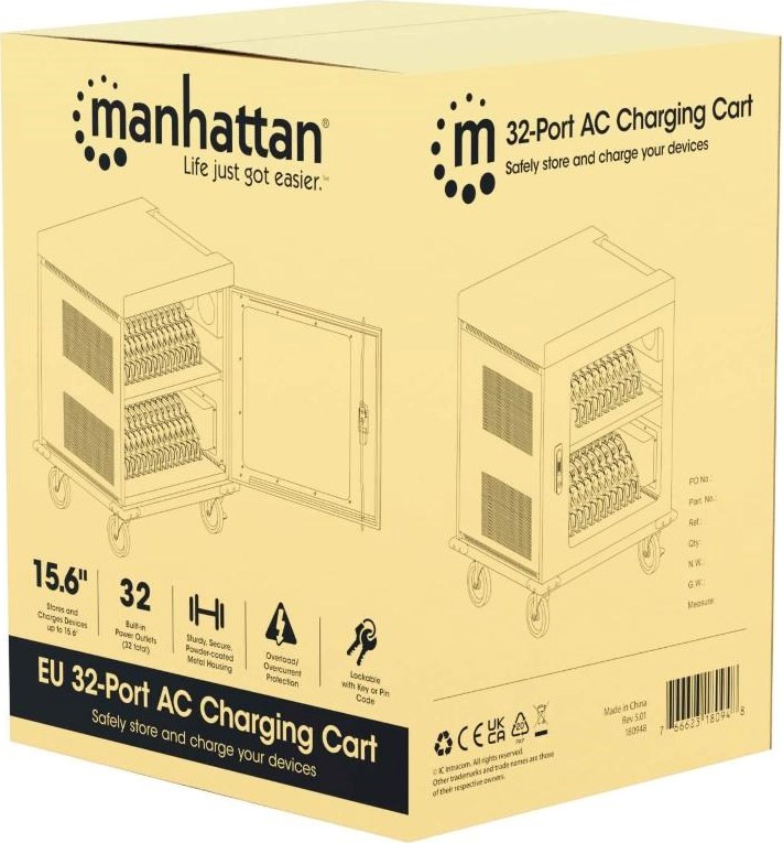 MANHATTAN nabíjecí vozík na notebooky - 32 míst, 32 portů, Až 15,6" - EU Zásuvka