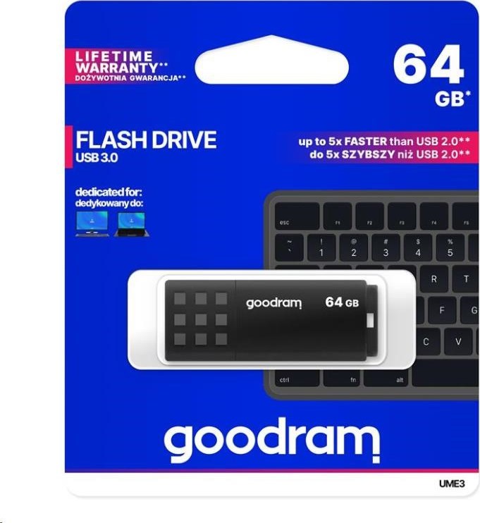 GOODRAM Flash Disk 64GB UME3, USB 3.0, čierna
