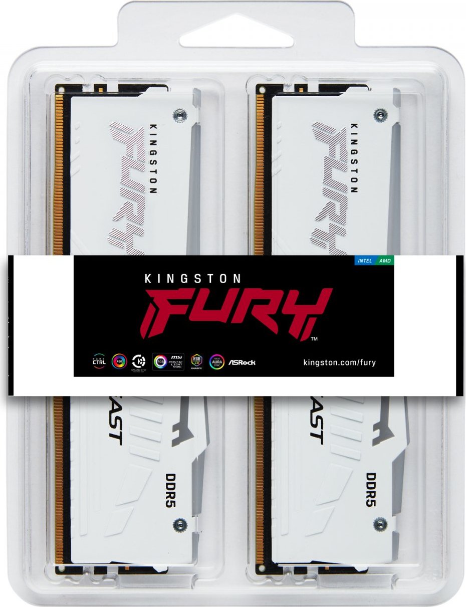 KINGSTON DIMM DDR5 32GB (Kit of 2) 6000MT/s CL36 FURY Beast RGB Bílá EXPO