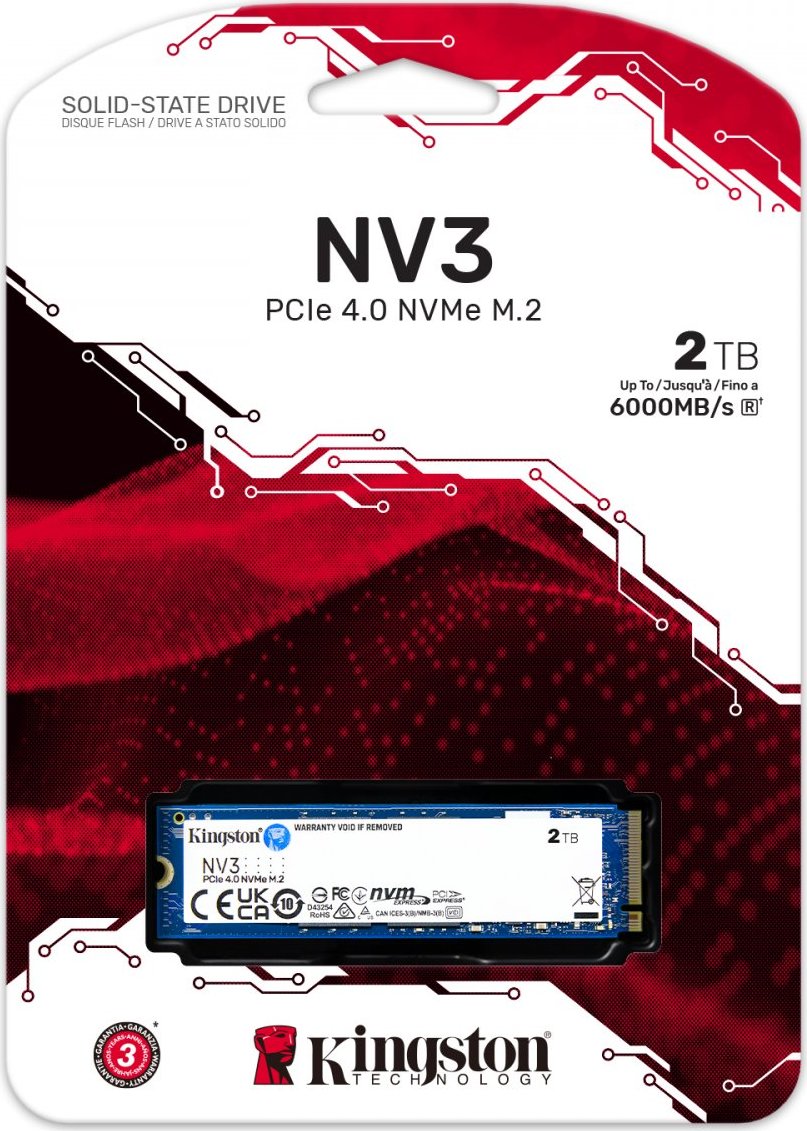 Kingston SSD 2TB NV3, M.2 2280, NVMe PCIe Gen4x4, (R: 6000MB/s; W: 5000MB/s)
