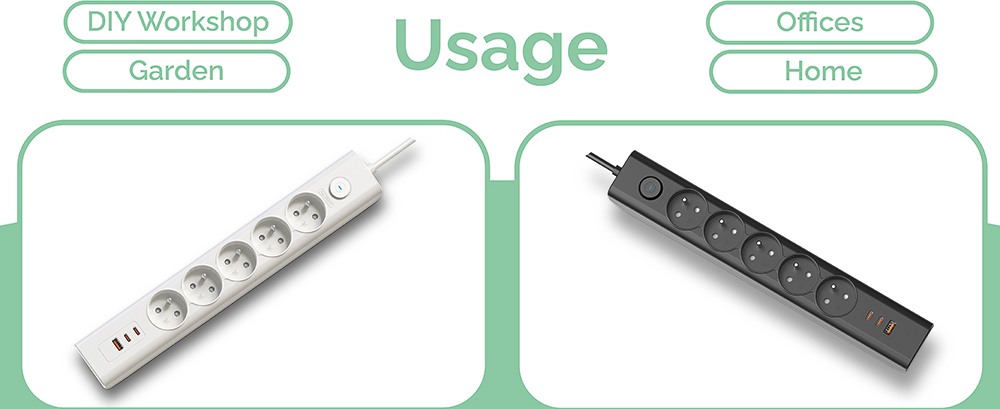 Viking síťová prodlužovací zásuvka YC53, 5x AC 230V, 1x USB-A, 2x USB-C, délka 1,5 m, bílá
