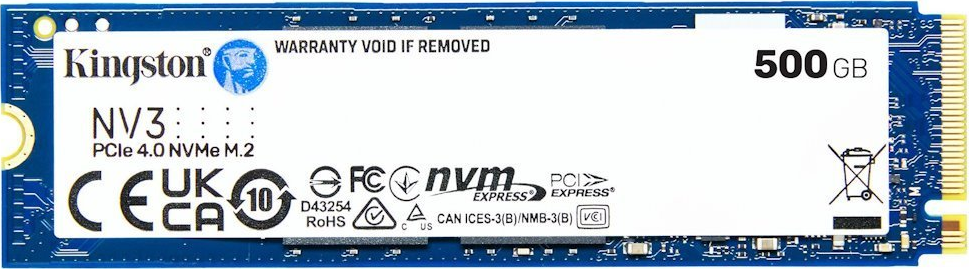 Kingston SSD 500GB NV3, M.2 2280, NVMe PCIe Gen4x4, (R: 5000MB/s; W: 3000MB/s)