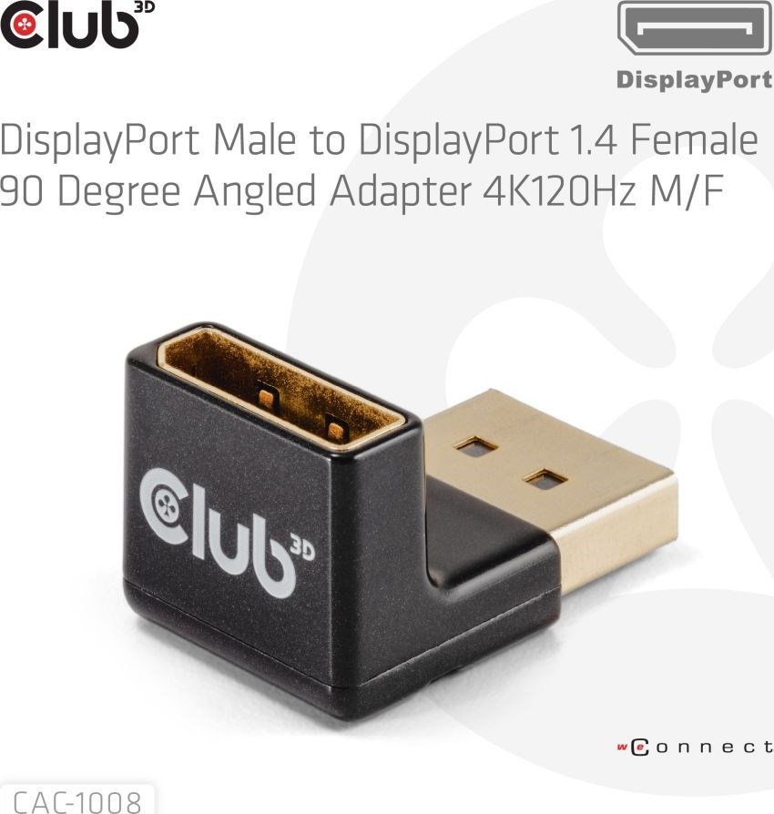 Club 3D Club3D Adaptér DisplayPort na DisplayPort 1.4, 4K120Hz, 8K30Hz, 90°