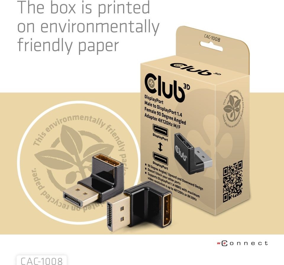 Club 3D Club3D Adaptér DisplayPort na DisplayPort 1.4, 4K120Hz, 8K30Hz, 90°