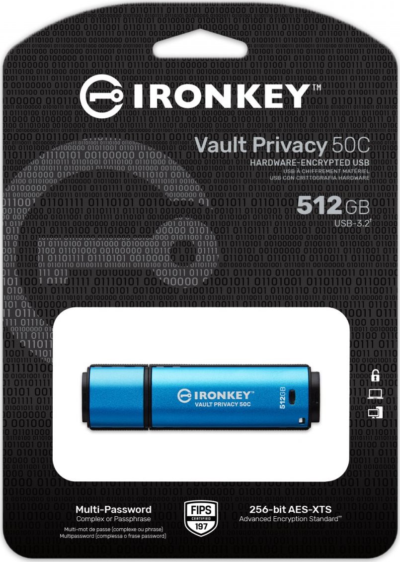 Kingston Ironkey Vault Privacy 50C/512GB/USB 3.2/USB-C/Modrá