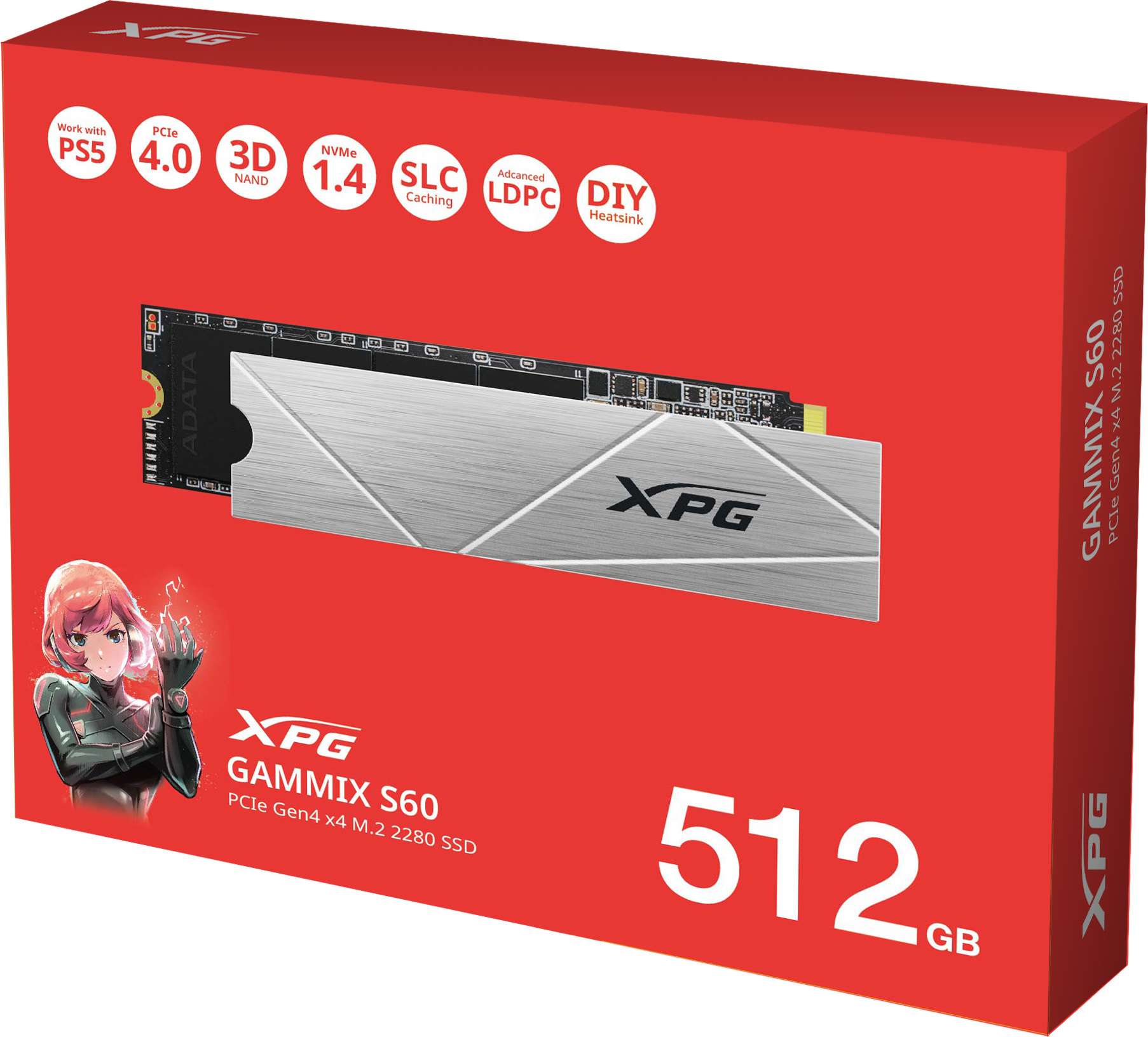 A-Data ADATA SSD 512GB XPG GAMMIX S60, PCIe Gen4x4, M.2 2280, (R:4700/ W:1700MB/s)