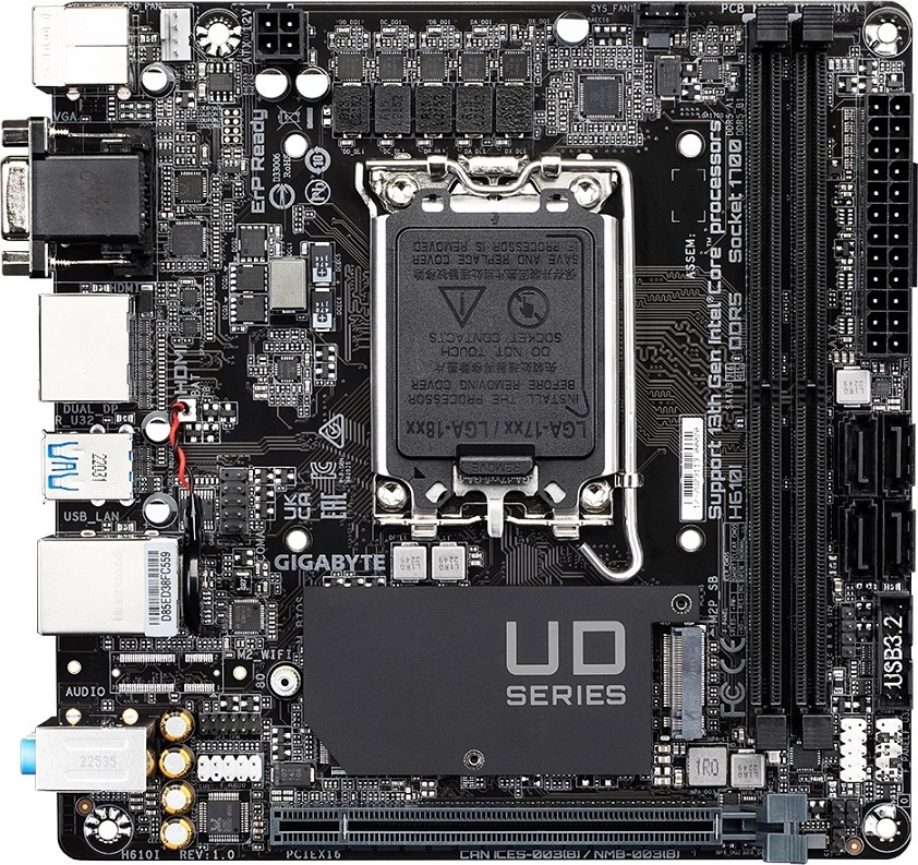 GIGABYTE MB Sc LGA1700 H610I, Intel H610, 2xDDR5, 2xDP, 1xHDMI, 1xVGA, Mini-ITX