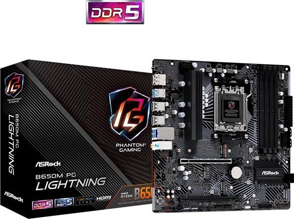 ASRock MB Sc AM5 B650M PG LIGHTNING, AMD B650, 4xDDR5, 1xDP, 1xHDMI, mATX