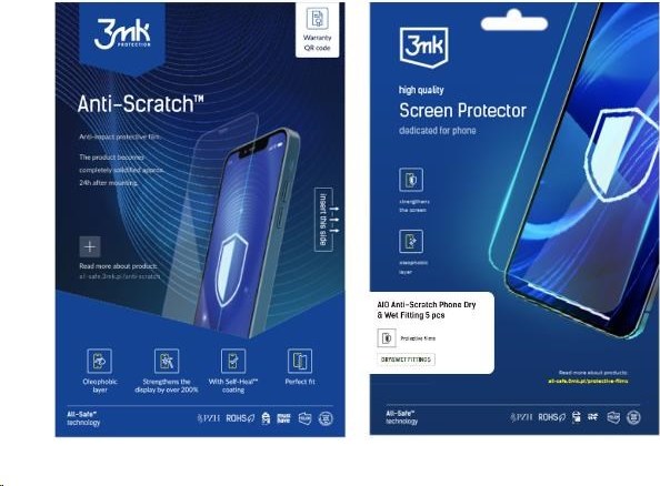 3mk All-Safe - AIO fólie Anti-Scratch Dry & Wet Fitting Phone, 5 ks