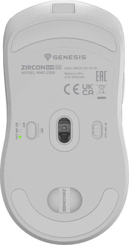 Genesis herní myš ZIRCON 500 G2/Herní/Optická/10 000 DPI/USB+BT/Bílá