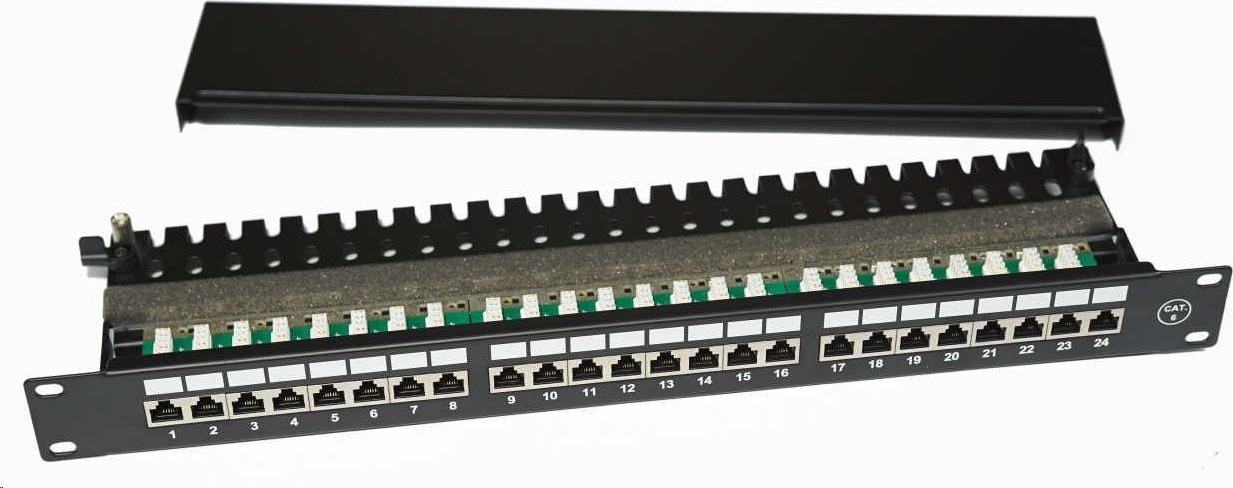 Lexi-NET 19" Patch panel EXCLUSIVE s 24 portmi, FTP (SFTP, STP), Cat 6, s hrotom