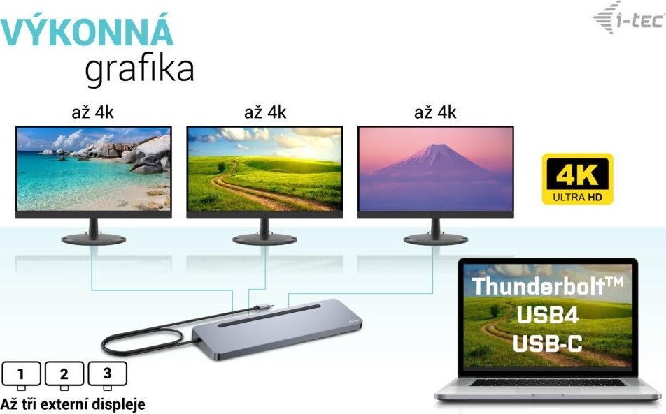 i-tec USB-C Metal Ergonomic 4K 3x Display Docking Station, PD 100W + i-tec Universal Charger 100W (bundle)
