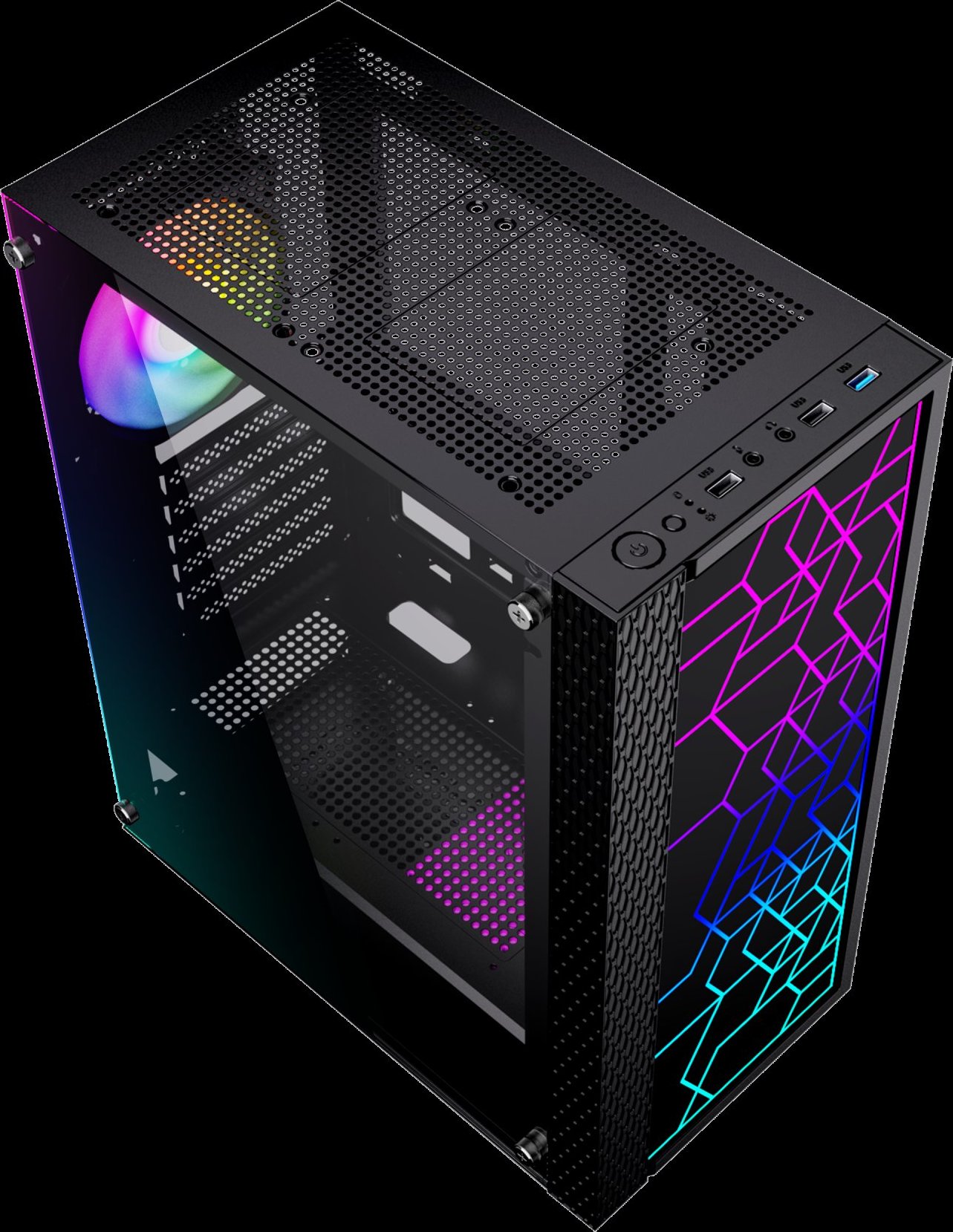 Gembird Computer Fornax 2500 ARGB/Midi Tower/Transpar./Černá