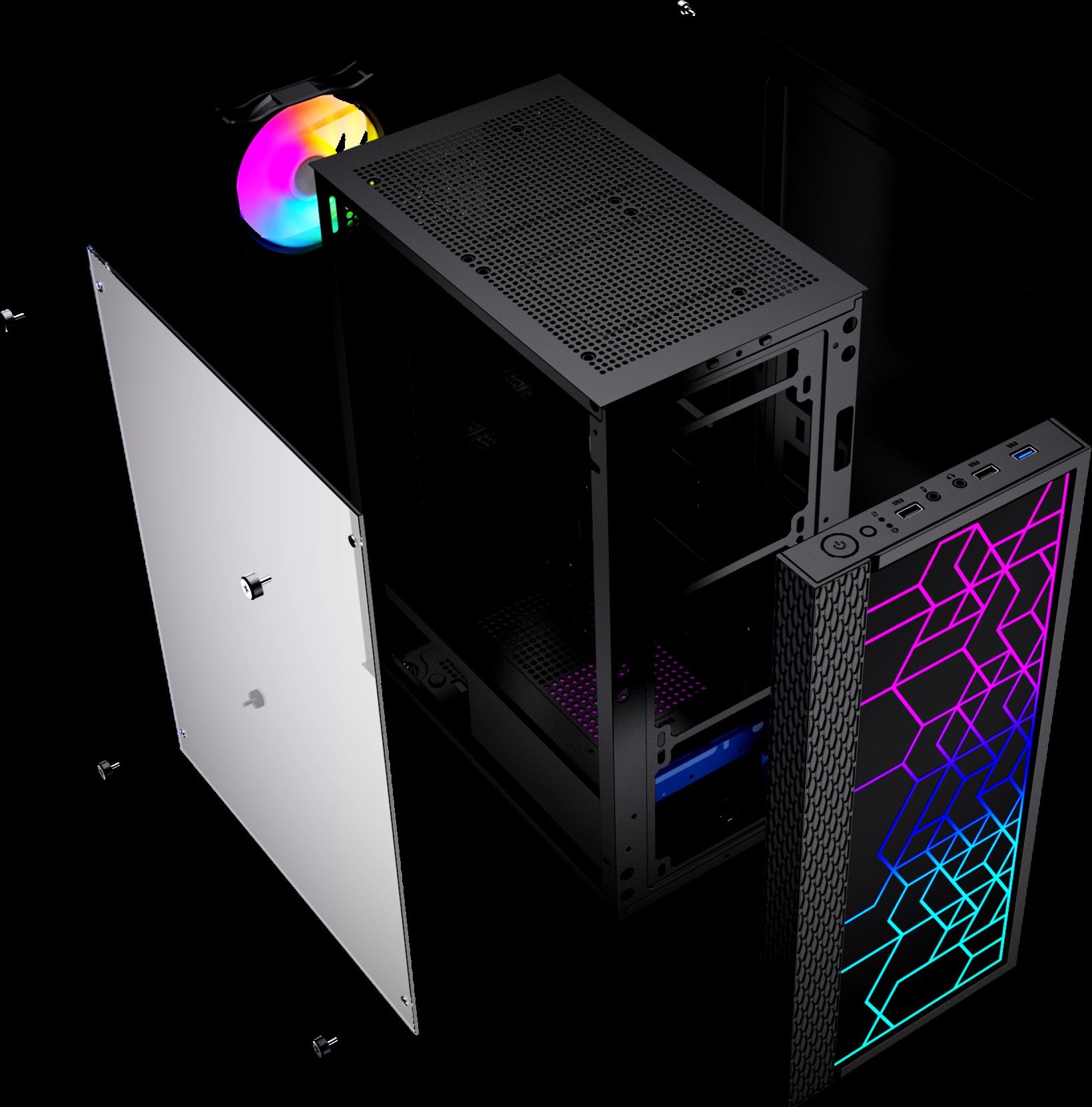 Gembird Computer Fornax 2500 ARGB/Midi Tower/Transpar./Černá