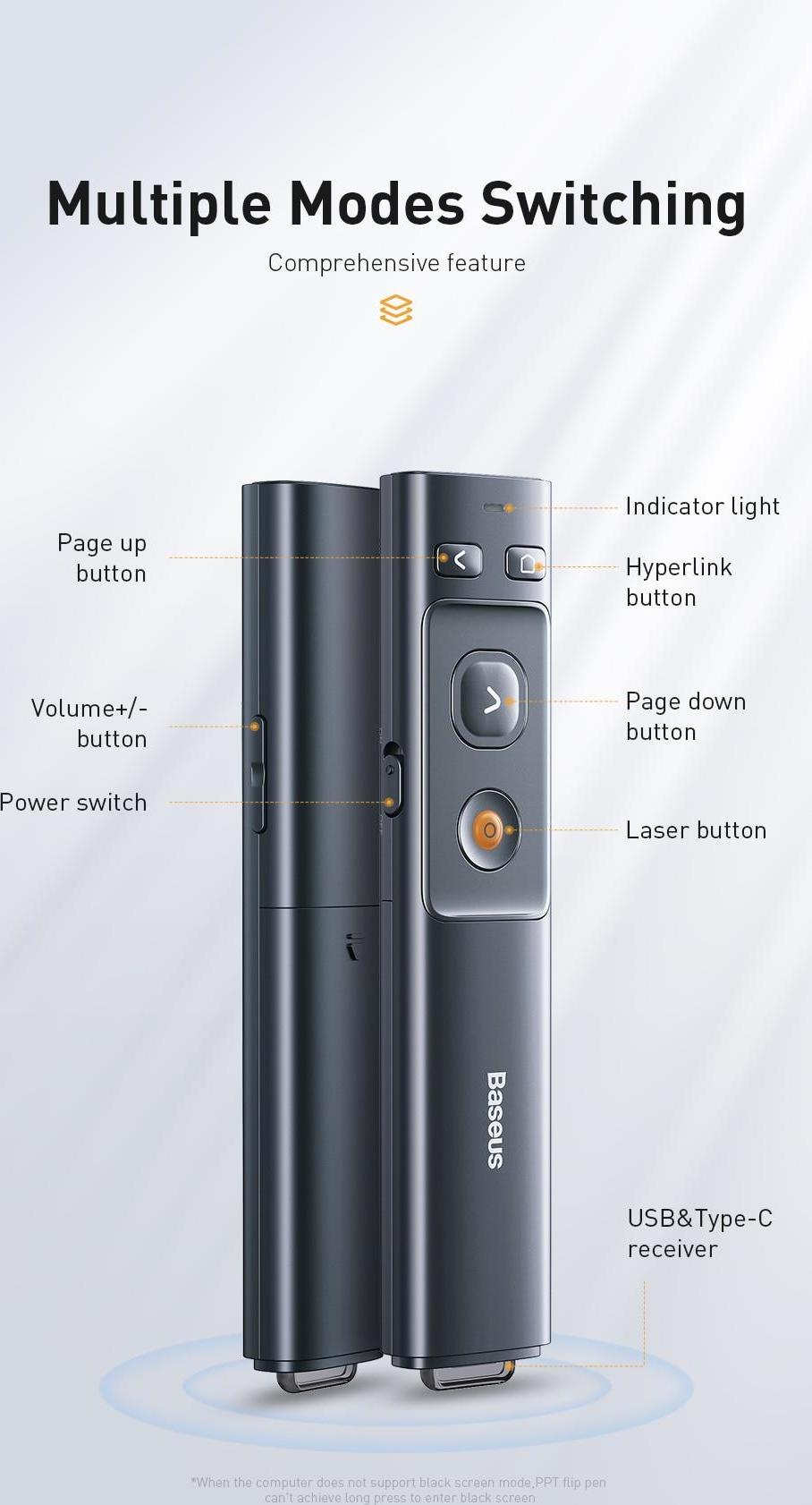 Baseus Orange dot laserové bezdrátové ukazovátko, šedá