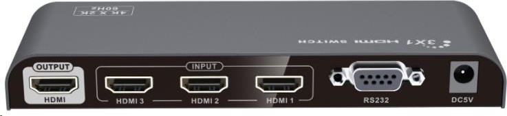 PREMIUMCORD HDMI prepínač 4Kx2K@60Hz 3:1 kovový s diaľkovým ovládaním a napájacím adaptérom