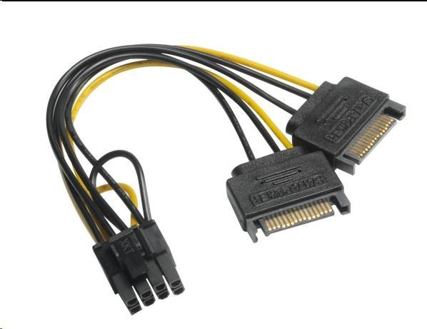 Napájací adaptér AKASA na 6+2pin PCIe (napájanie 2xSATA samec na 6+2pin PCIe samica)
