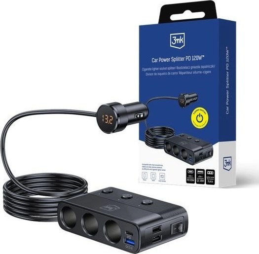 3mk Car Power Splitter 120W PD QC PPS USB 3A1C3 Socket Black