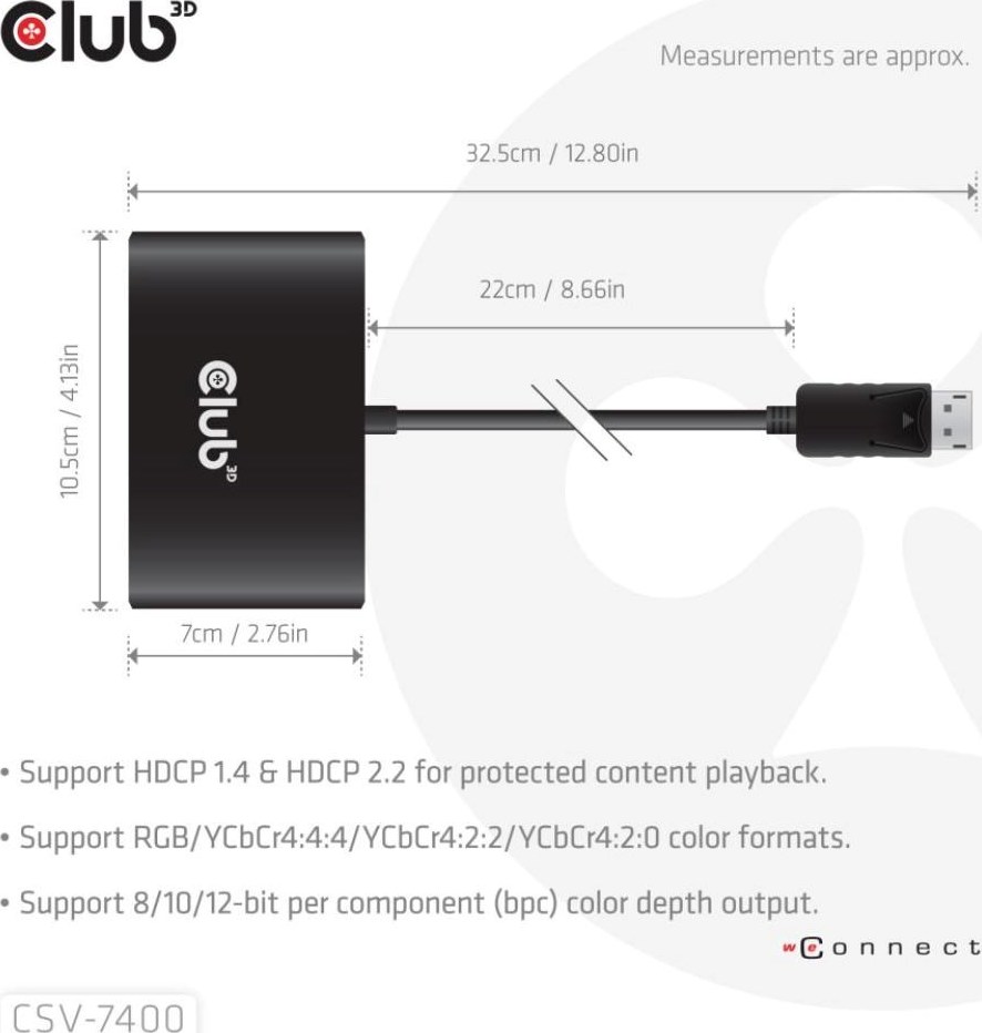 Club 3D Club3D hub MST (Multi Stream Transport) DisplayPort 1.4 na 4x DisplayPort, Quad monitor, 4x 4K30Hz, 8K30Hz
