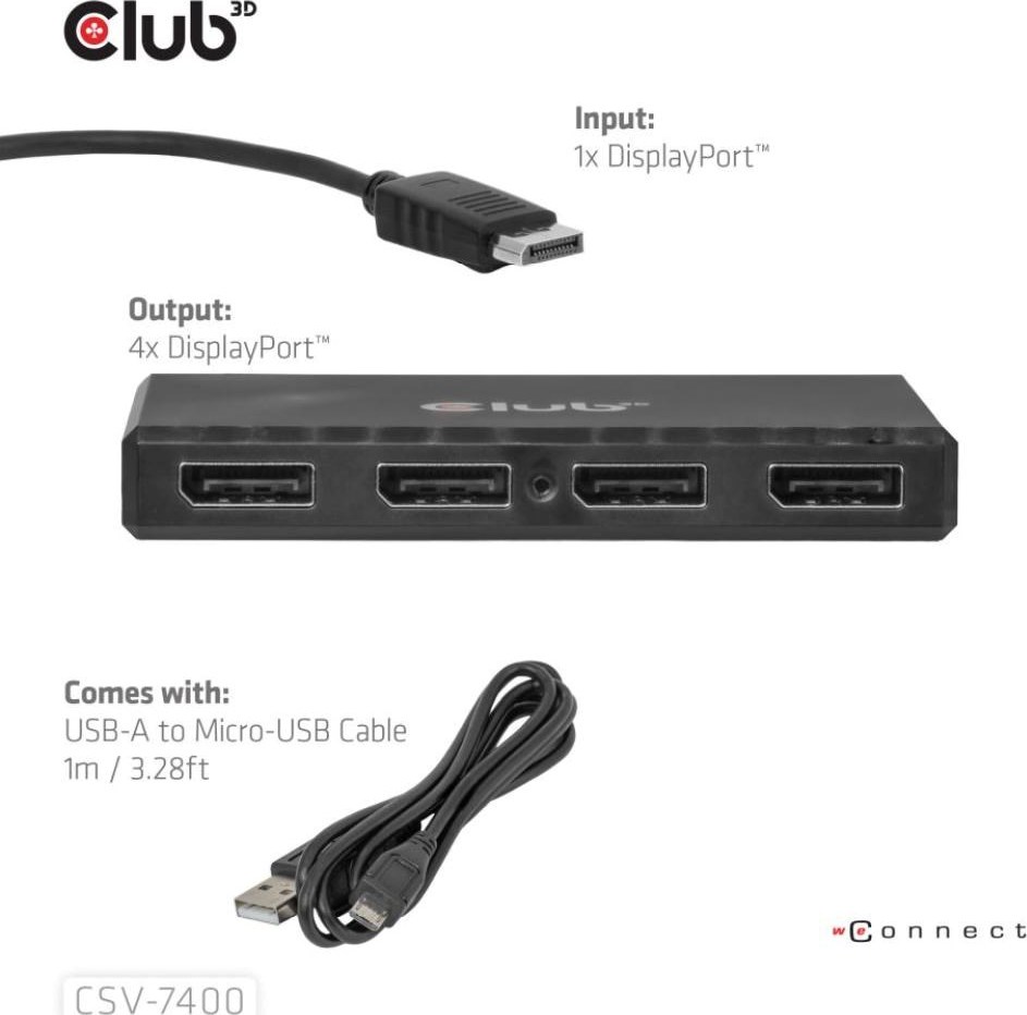 Club 3D Club3D hub MST (Multi Stream Transport) DisplayPort 1.4 na 4x DisplayPort, Quad monitor, 4x 4K30Hz, 8K30Hz
