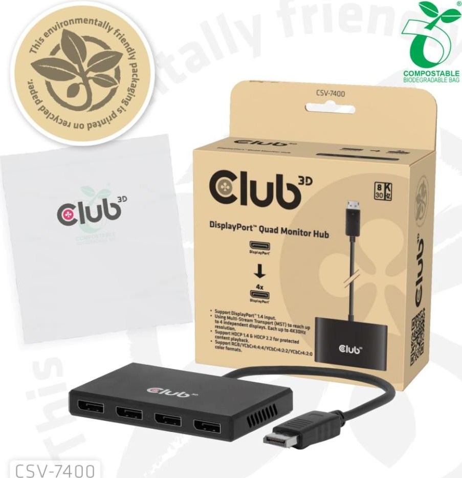 Club 3D Club3D hub MST (Multi Stream Transport) DisplayPort 1.4 na 4x DisplayPort, Quad monitor, 4x 4K30Hz, 8K30Hz