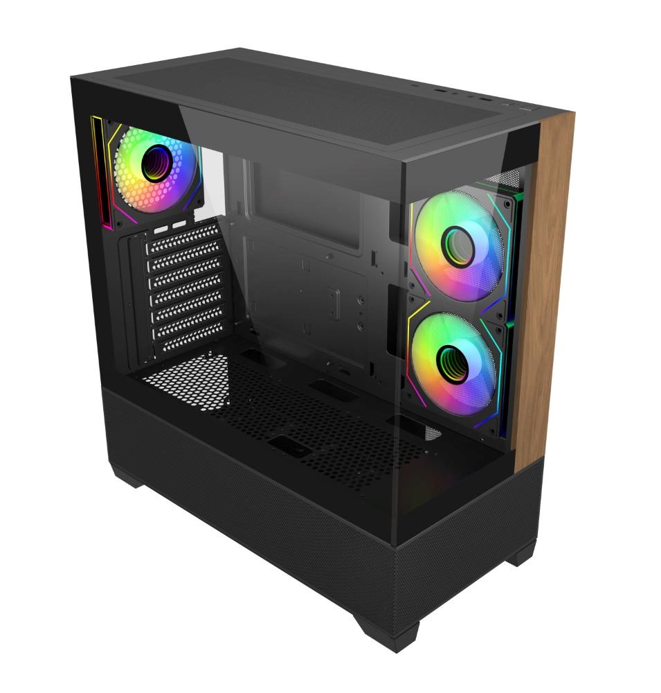 CoolerMaster Cooler Master case Elite 690 Wood, ATX, Průhledná bočnice, 3x 120mm ARGB Fan, Černá