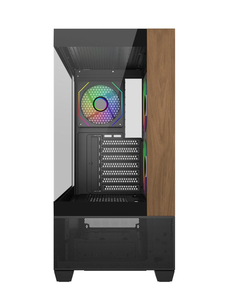 CoolerMaster Cooler Master case Elite 690 Wood, ATX, Průhledná bočnice, 3x 120mm ARGB Fan, Černá