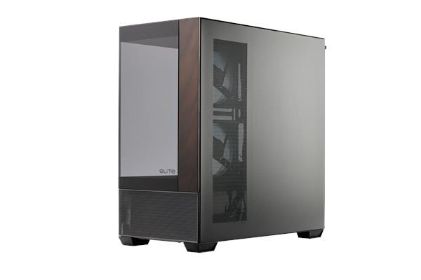 CoolerMaster Cooler Master case Elite 690 Wood, ATX, Průhledná bočnice, 3x 120mm ARGB Fan, Černá