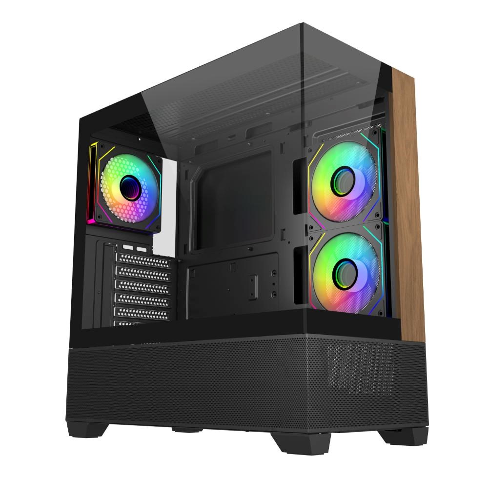 CoolerMaster Cooler Master case Elite 690 Wood, ATX, Průhledná bočnice, 3x 120mm ARGB Fan, Černá