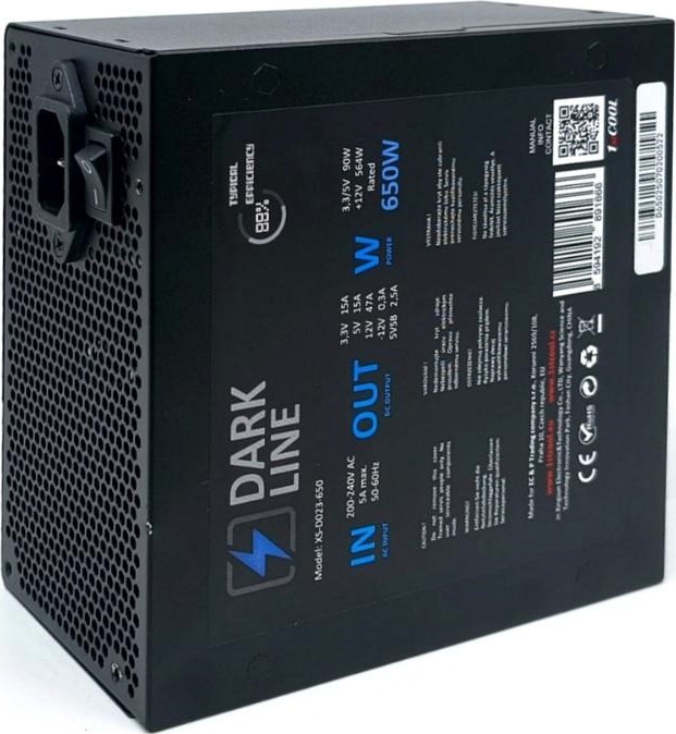 1stCOOL skříň Rainbow 4, Mid Tower, ATX, AU, Průhledná bočnice, 4x 120mm Fan, 650W, 88+, Černá