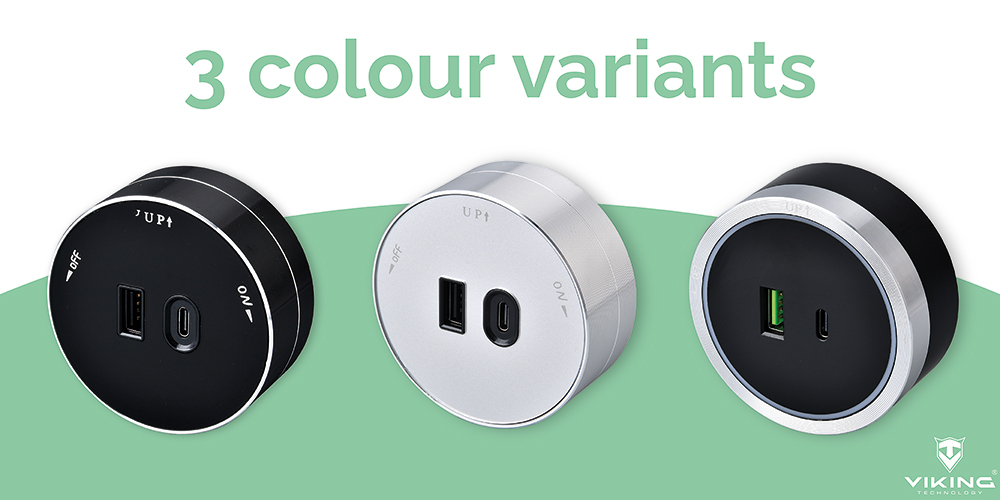 Viking zásuvkový modul A60, 1x USB-A, 1x USB-C, PD, černá