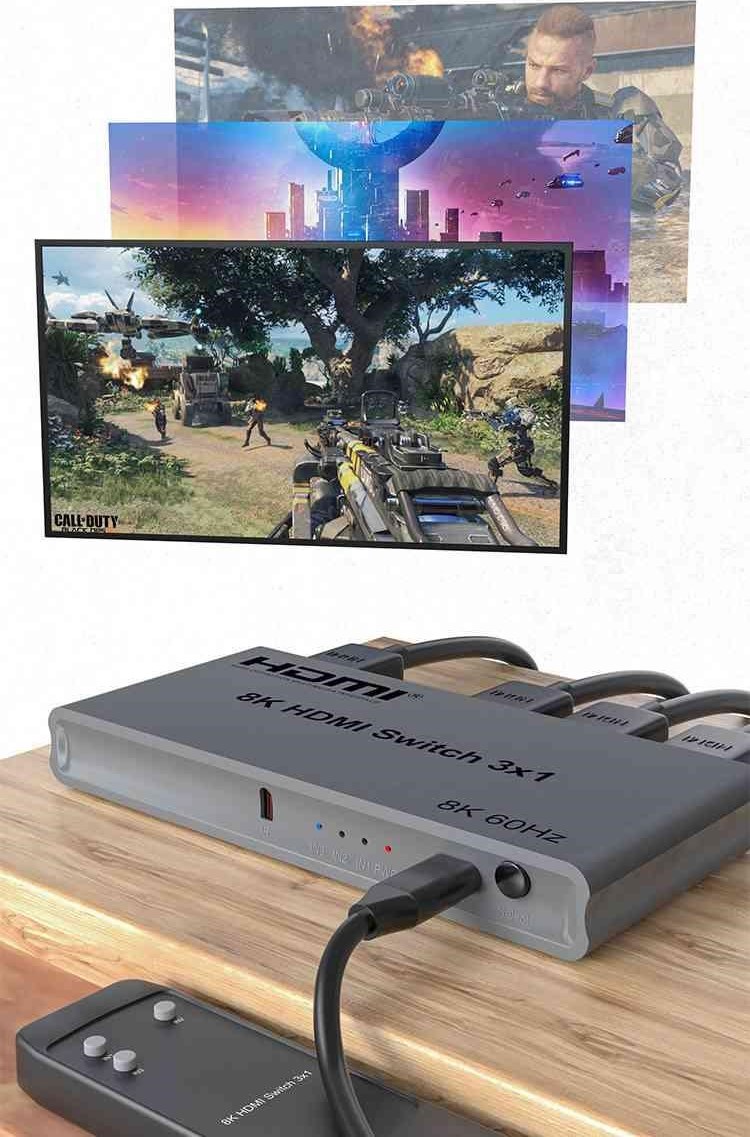 PremiumCord 8K@60Hz, 4K@144Hz HDMI switch 3:1 s dálkovým ovladačem