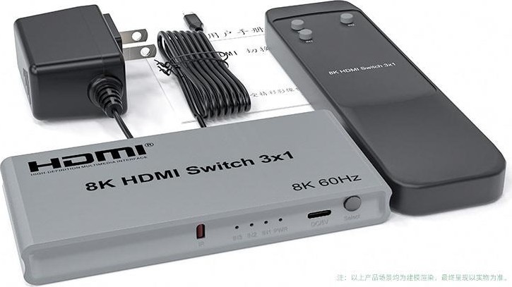 PremiumCord 8K@60Hz, 4K@144Hz HDMI switch 3:1 s dálkovým ovladačem