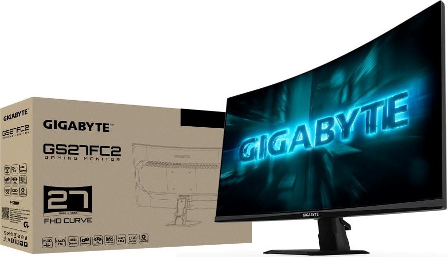 GIGABYTE LCD - 27" Gaming monitor GS27FC2, Prohnutý VA 1500R, 1920x1080 FHD, 240Hz, 3000:1, 350cd/m2, 1ms, 2xHDMI, 1xDP