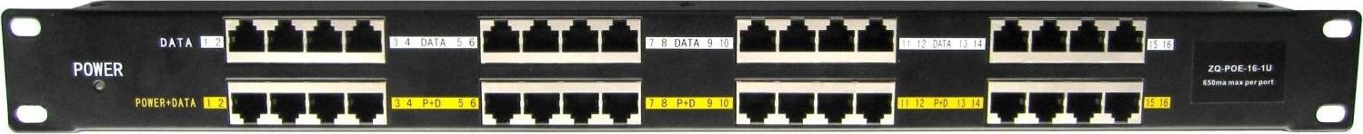 OEM POE-PAN16ST, Stíněný 16-portový pasivní POE injektor panel