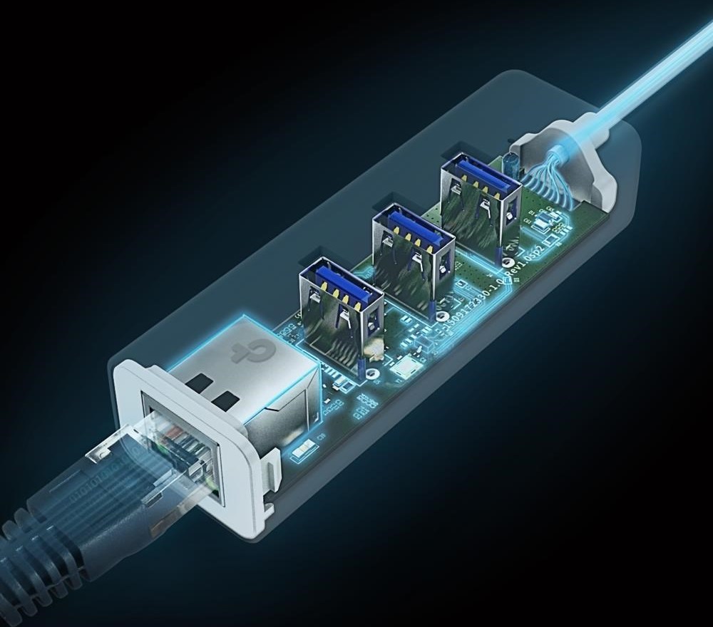 TP-Link UE330C USB-C/Ethernet síťový adaptérm USB hub (1xUSB3.0 -> 1xGbE, 3xUSB3.0)