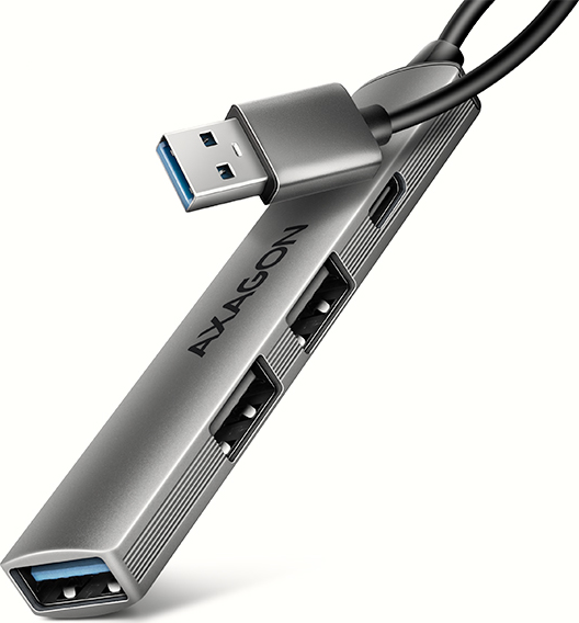 AXAGON HUE-STA, 4x USB ALU STRIP hub, 1x USB-A 5Gbps, 2x USB-A & 1x USB-C 480Mbps, kábel USB-A 12cm