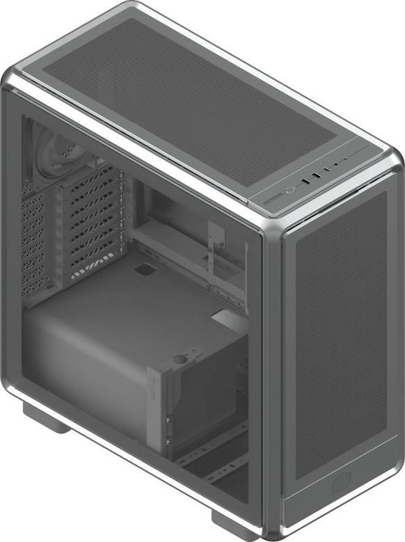 CoolerMaster Cooler Master case MasterFrame 600 Mesh Silver ARGB, Průhledná bočnice, ATX, 2x 200mm ARGB Fan, 1x 120mm ARGB Fan, Šedá
