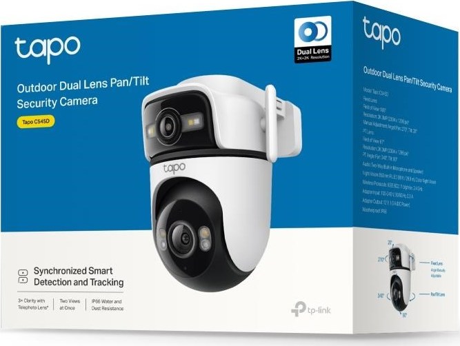 TP-Link Tapo C545D venkovní/outdoor otočná kamera (2x 3MP, 2K 1296p, IR 30m, WiFi, 1x100Mb/s, micro SD card)