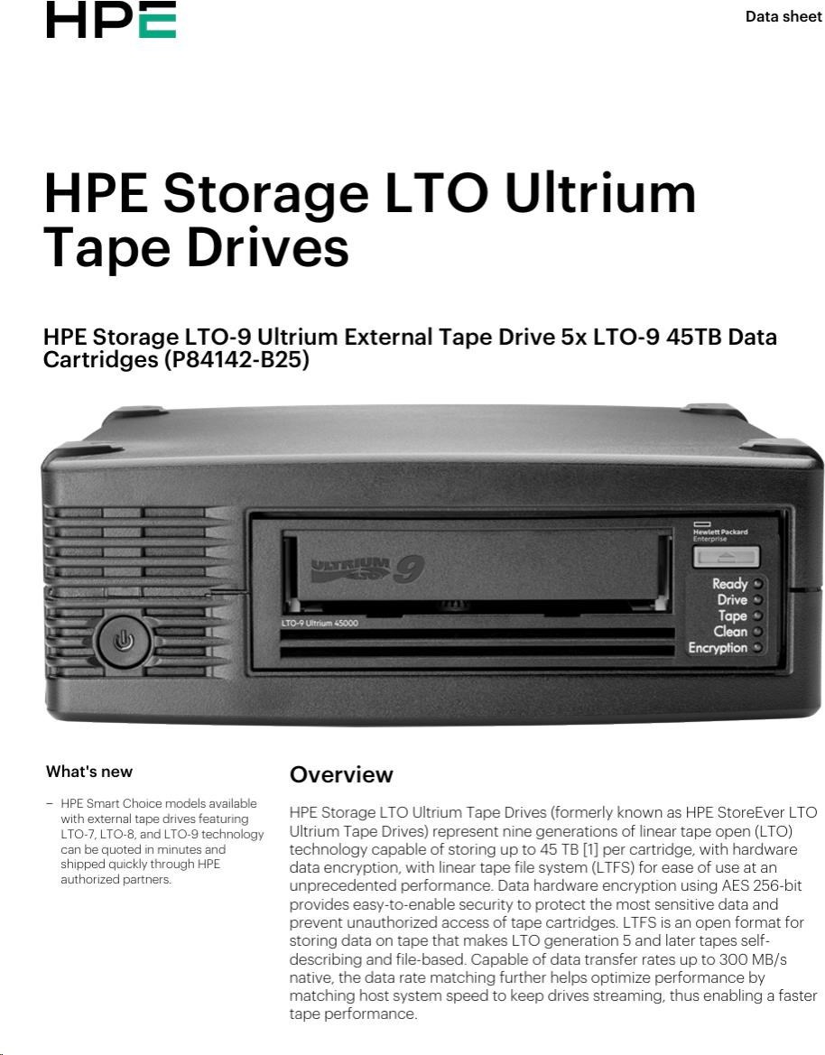 Hewlett Packard Enterprise HPE Storage LTO-8 Ultrium External Tape Drive 5x LTO-8 30TB Data Cartridges