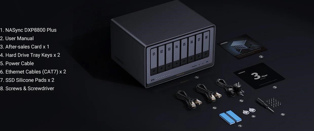 UGREEN NASync DXP8800 Plus (10C/i5-1235U/4,4GHz/8GBRAM/8xSATA/2xM.2/2x10GbE/1xPCIe/2xTB/2xUSB2.0/2xUSB3.2/HDMI/SD)