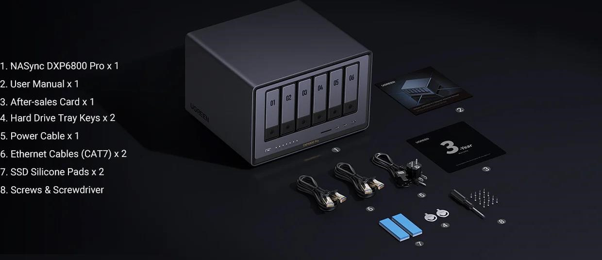UGREEN NASync DXP6800 Pro (10C/i5-1235U/4,4GHz/8GBRAM/6xSATA/2xM.2/2x10GbE/1xPCIe/2xTB/2xUSB2.0/2xUSB3.2/HDMI/SD)