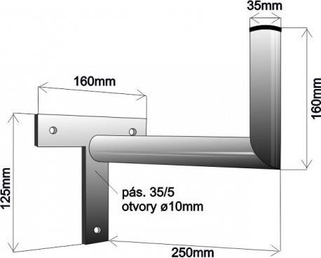 WFmetal Držák antény na zeď mini, tvar T, galvanický zinek, délka 25cm