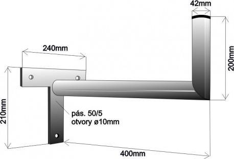 WFmetal Držák antény na zeď, tvar T, žárový zinek, délka 40cm