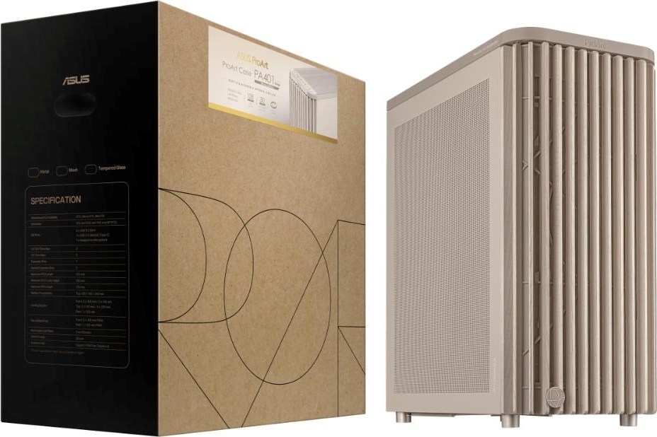 ASUS case PROART PA401 WOOD MESH PWM, ATX, 2x 160mm Fan, 1x 120mm Fan, Fan Hub, beige (béžová)