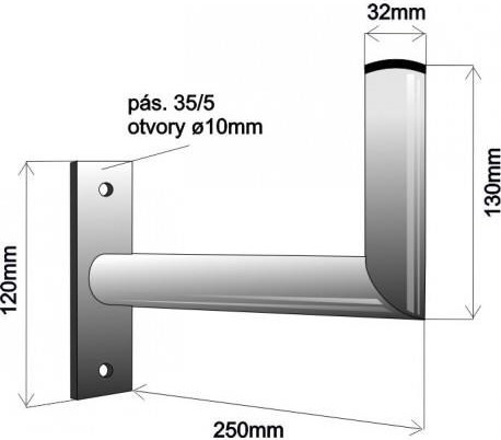 WFmetal Držák antény na zeď, galvanický zinek, délka 25cm, průměr 3,2mm